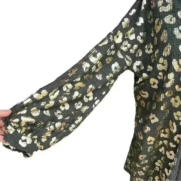 Entro puff sleeve leopard print waffle knit open cardigan duster size M - Picture 5 of 9